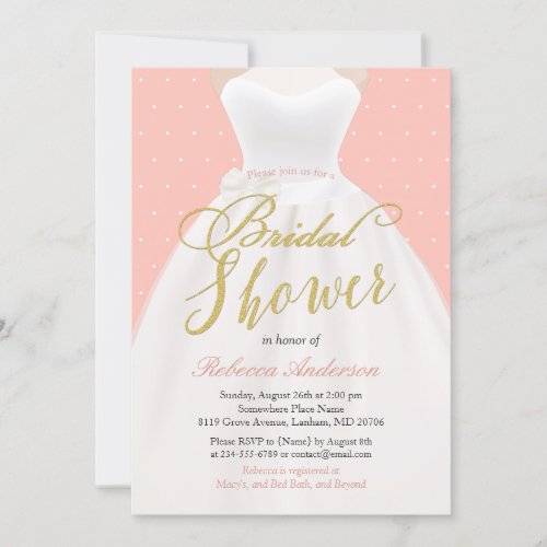 Blush Pink Chic Gold Wedding Dress Bridal Shower Card
