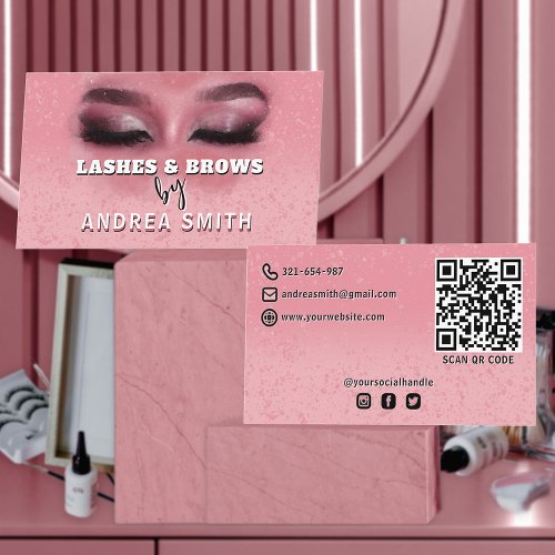 Blush Pink Chic Lashes Brows Makeup Artist QR Code Business Card
