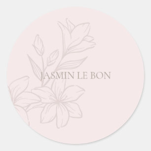 Blush Pink Chic Minimalist Floral Classic Round Sticker