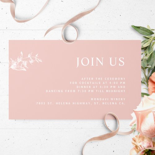 Blush Pink Chic Modern Join Us Reception Wedding  Enclosure Card