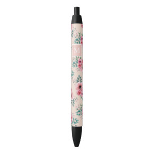 Blush Pink Chic Watercolour Floral Monogram Pen