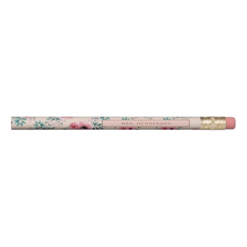 Blush Pink  Chic Watercolour Floral Personalised Pencil