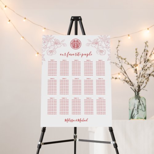 Blush Pink Chinese Wedding Seating Chart Foam Board