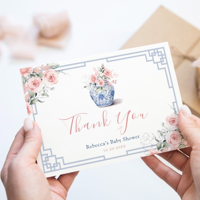Blush Pink Chinoiserie Ginger Jar Baby Shower Thank You Card (Creator Uploaded)