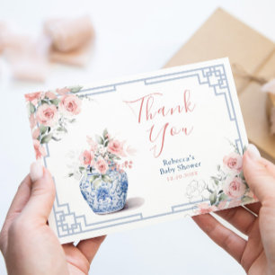 Blush Pink Chinoiserie Ginger Jar Baby Shower Thank You Card