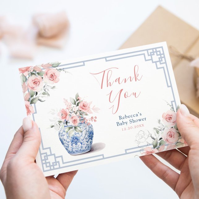 Blush Pink Chinoiserie Ginger Jar Baby Shower Thank You Card (Creator Uploaded)