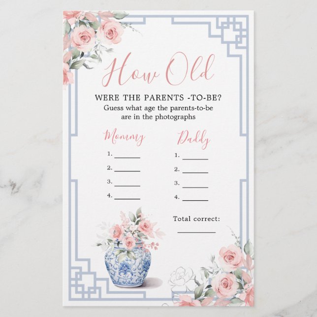 Blush Pink Chinoiserie Ginger Jar How Old Parents (Front)