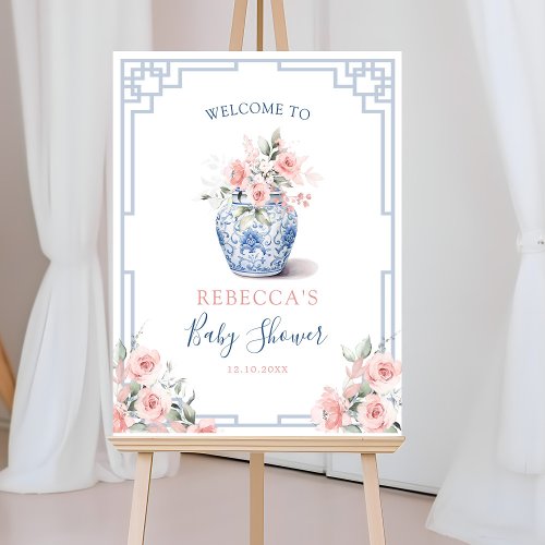 Blush Pink Chinoiserie Ginger Jar Welcome  Poster
