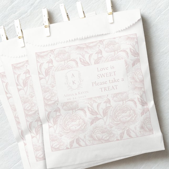 Blush Pink Chinoiserie Peonies Love is Sweet Favor Bag (Creator Uploaded)