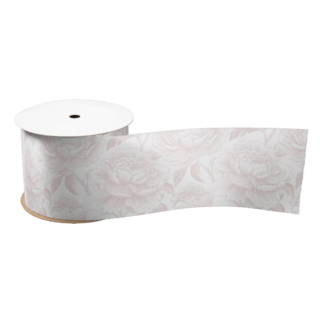 Blush Pink Chinoiserie Peonies Satin Ribbon (Spool)