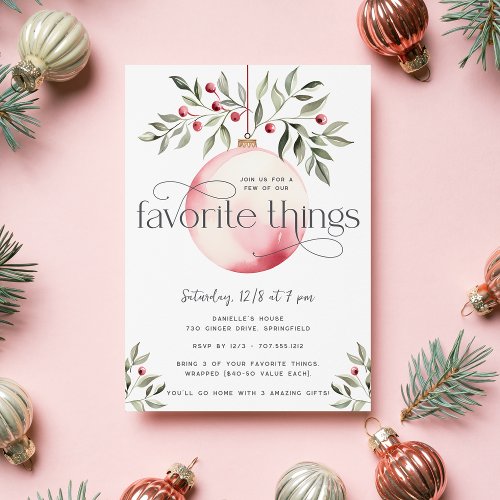 Blush Pink Christmas Bauble Favorite Things Party Invitation