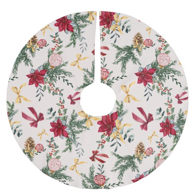 Blush Pink Christmas Botanical Greenery Pattern Brushed Polyester Tree Skirt (Front)