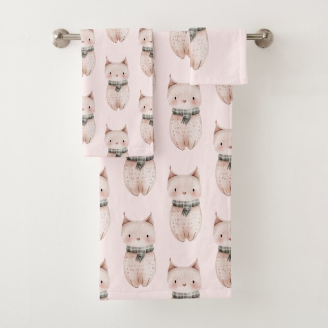 Blush Pink Christmas Cats Bath Towel Set (Insitu)