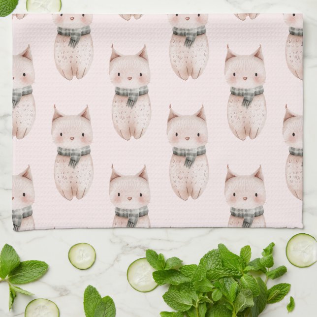 Blush Pink Christmas Cats Kitchen Towel (Folded)