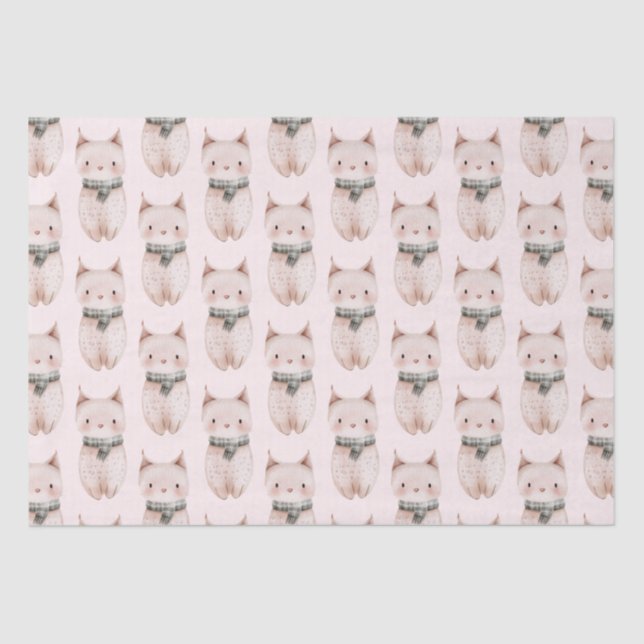 Blush Pink Christmas Cats Tissue Paper (Front)