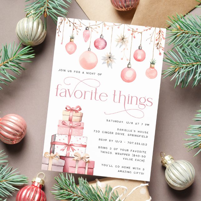 Blush Pink Christmas Favorite Things Party Invitation (Shown on 5x7 Matte cardstock)