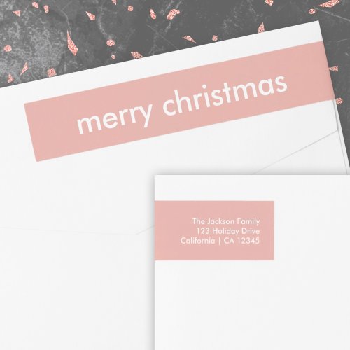 Blush Pink Christmas  Minimalist Return Address Wrap Around Label