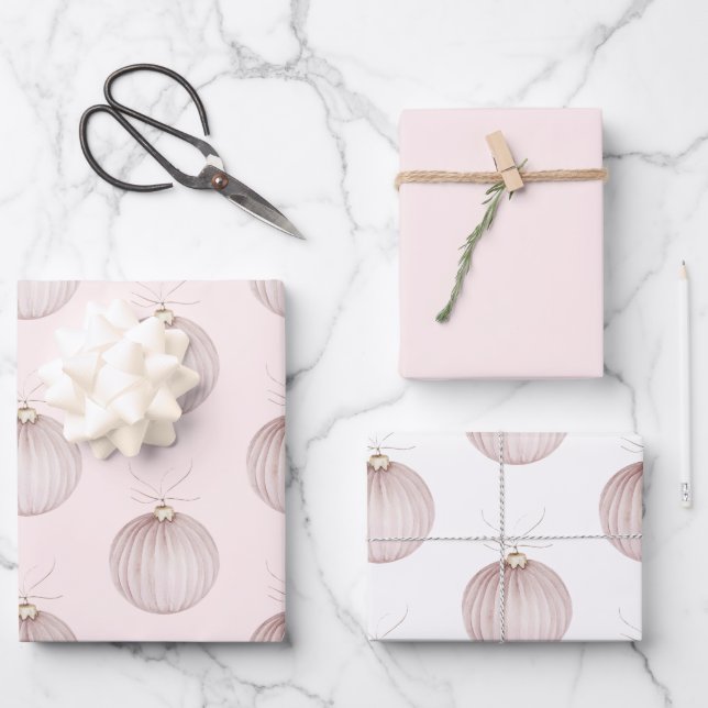 Blush Pink Christmas Ornament Coffee Mug Wrapping Paper Sheets (Front)
