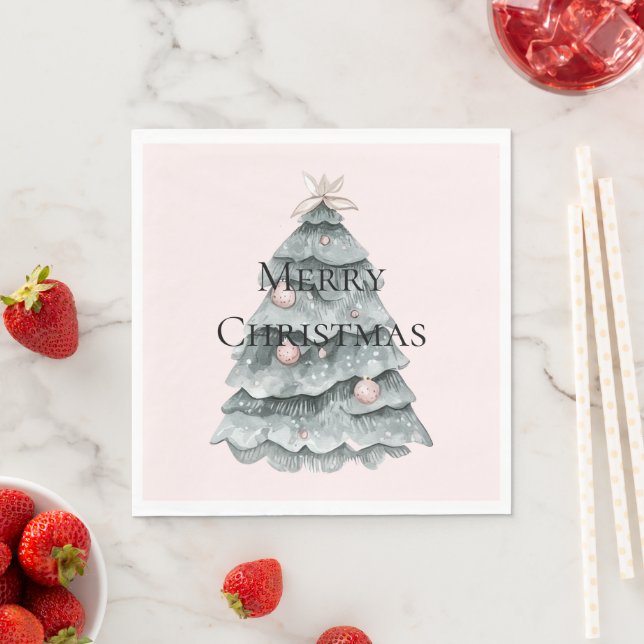 Blush Pink Christmas Tree Ornament Napkins (Insitu)