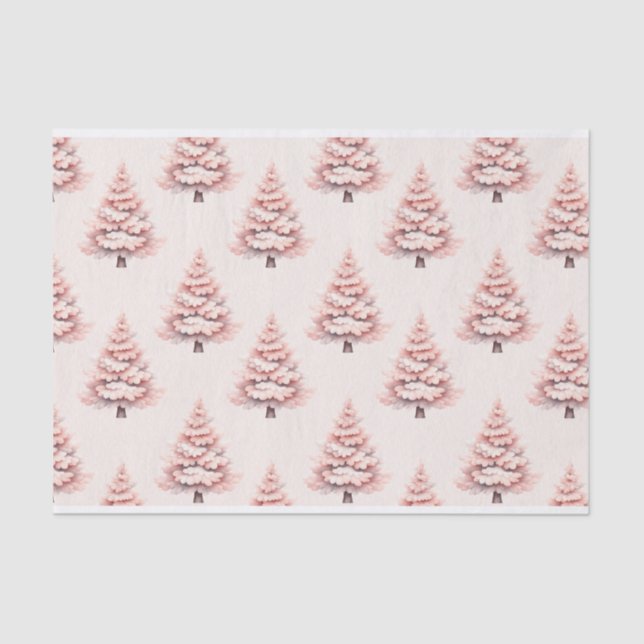 Blush Pink Christmas Tree Pattern Decoupage Tissue Paper (Front)