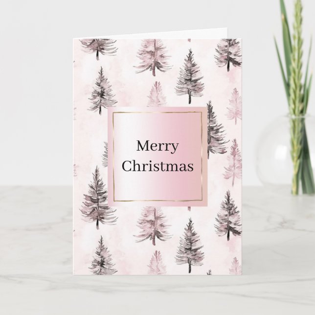 Blush Pink Christmas Trees  Card (Front)