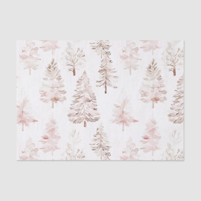 Blush Pink Christmas Trees Tissue Paper (Front)
