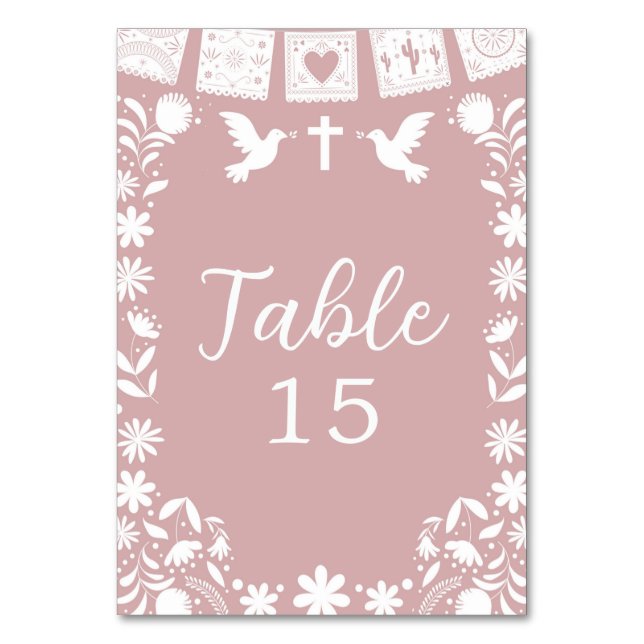 Blush Pink Cielito Lindo Bautizo  Table Number (Front)