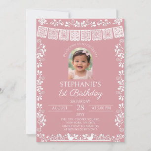 Blush Pink Cielito Lindo Girl's 1st Birthday Photo Invitation