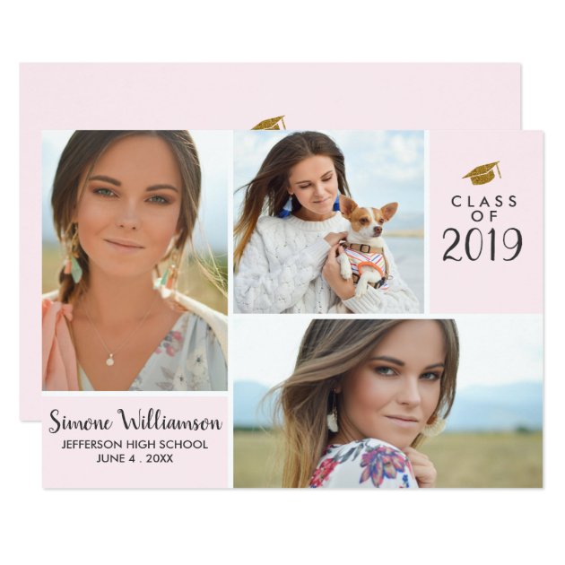 Blush Pink Class Of 2018 Graduation Photo Collage Card