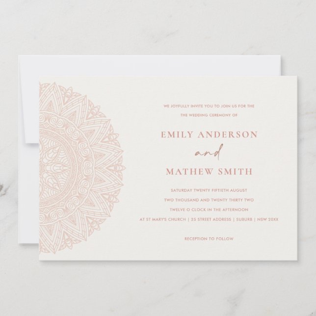 Blush Pink Classic Ornate Mandala Wedding Invite (Front)