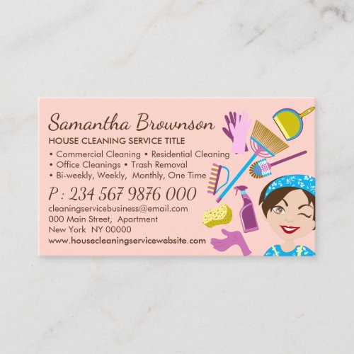 Blush Pink Cleaning Janitorial Maid Housekeeping Business Card