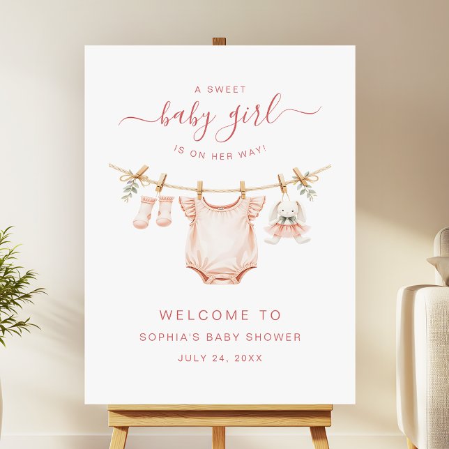Blush Pink Clothesline Baby Shower Welcome Foam Board (Creator Uploaded)