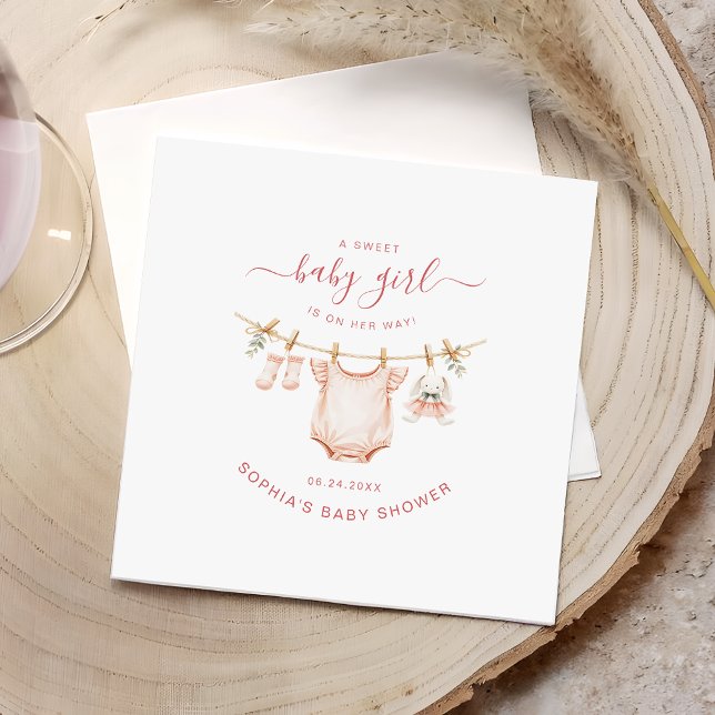 Blush Pink Clothesline Girl Baby Shower Paper Napkins (Creator Uploaded)
