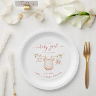 Blush Pink Clothesline Girl Baby Shower Party Paper Plates