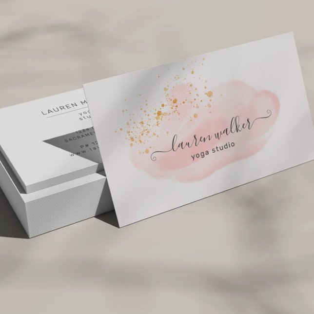 Blush Pink Cloud Gold Speckles Yoga Studio Business Card (Creator Uploaded)