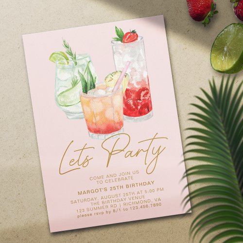 Blush Pink Cocktail Party Fun Girly Adult Birthday Invitation
