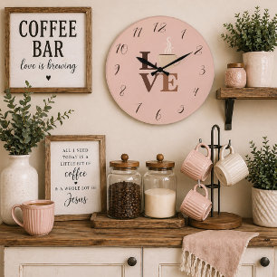 Blush Pink Coffee Love Romantic Large Clock