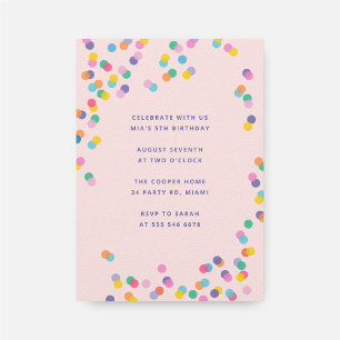 Blush Pink Colorful Confetti Girl's Birthday Invitation