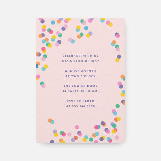 Blush Pink Colorful Confetti Girl's Birthday Invitation