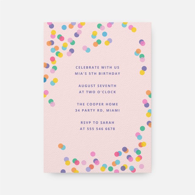 Blush Pink Colorful Confetti Girl's Birthday Invitation (Creator Uploaded)