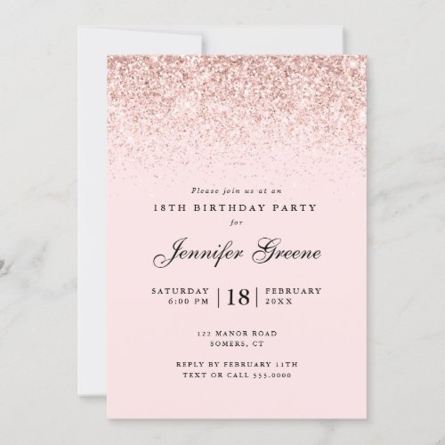 Blush Pink Confetti Glitter Any Age Birthday Invitation