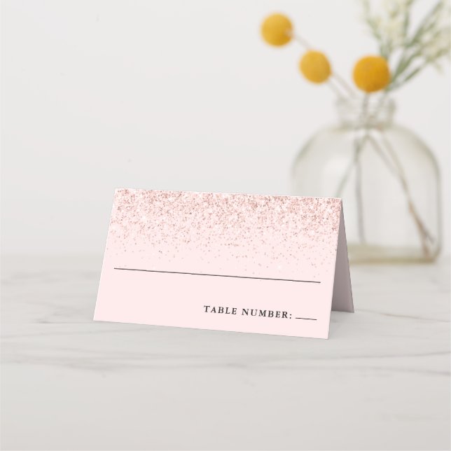 Blush Pink Confetti Glitter Personalized Place Car Place Card (Front)