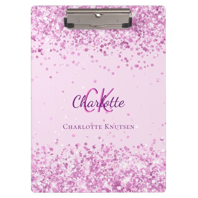 Blush pink confetti monogram name clipboard (Front)
