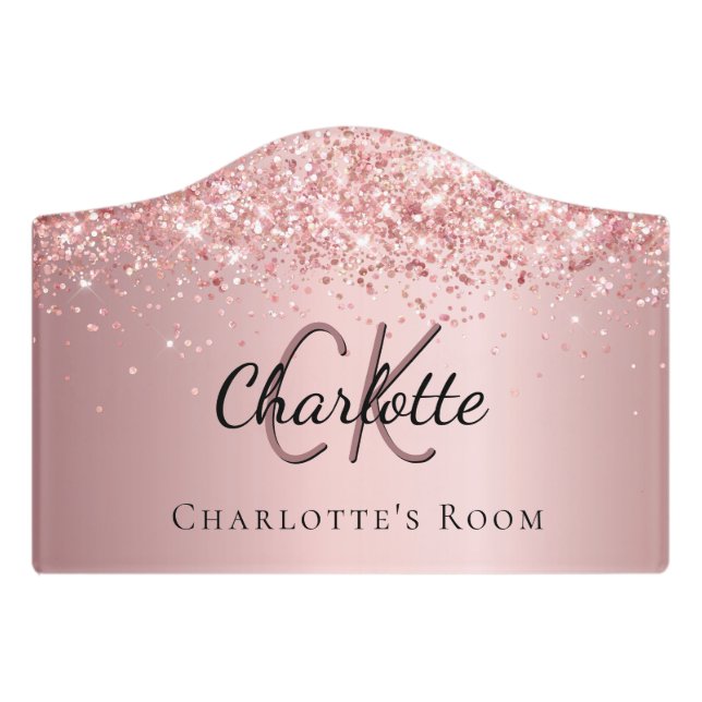 Blush pink confetti monogram name door sign (Small Crest Front)