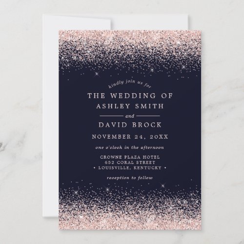 Wedding Invitations 9 Blush Pink Confetti Navy Blue Wedding Invitation