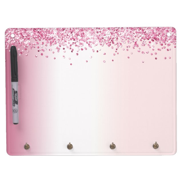 Blush Pink Confetti Sparkle Dry Erase Board With Keychain Holder (Front)