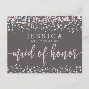 Blush Pink Confetti Will You Be My Maid of Honor Invitation