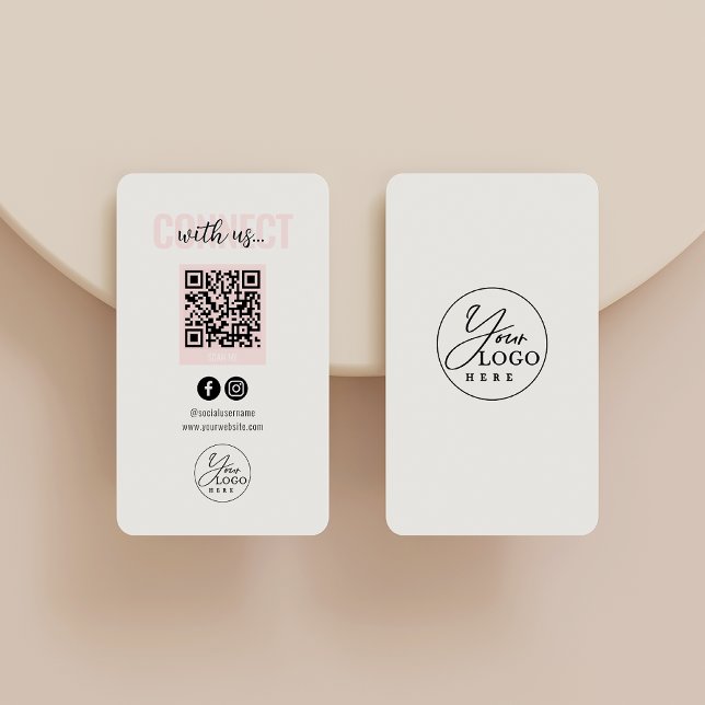 Blush Pink Connect With Us Social Media QR Code Business Card (Creator Uploaded)