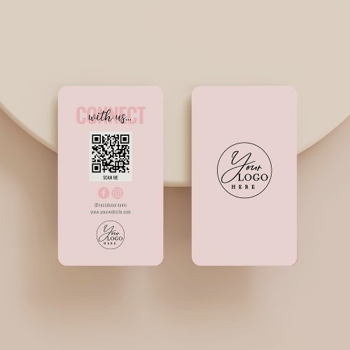 Blush Pink Connect With Us Social Media QR Code Business Card