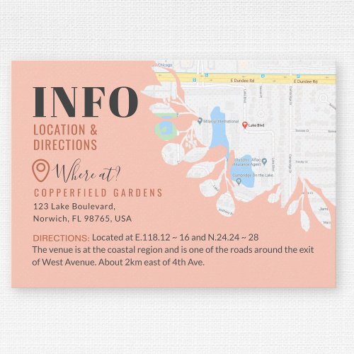 Blush Pink Copper Floral Details Info Location Enclosure Card